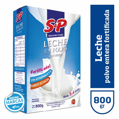 Leche polvo entera S&P fortificada 800gr