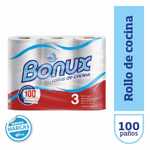 Rollo de cocina BONUX 100 pañosx3u