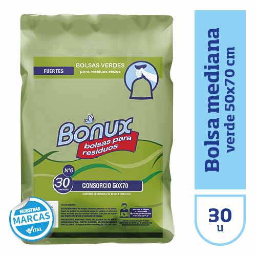 Bolsa residuos BONUX verde 50x70cmx30u